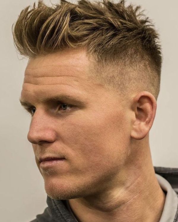 Blonde Faux Hawk with High Fade Haircut
